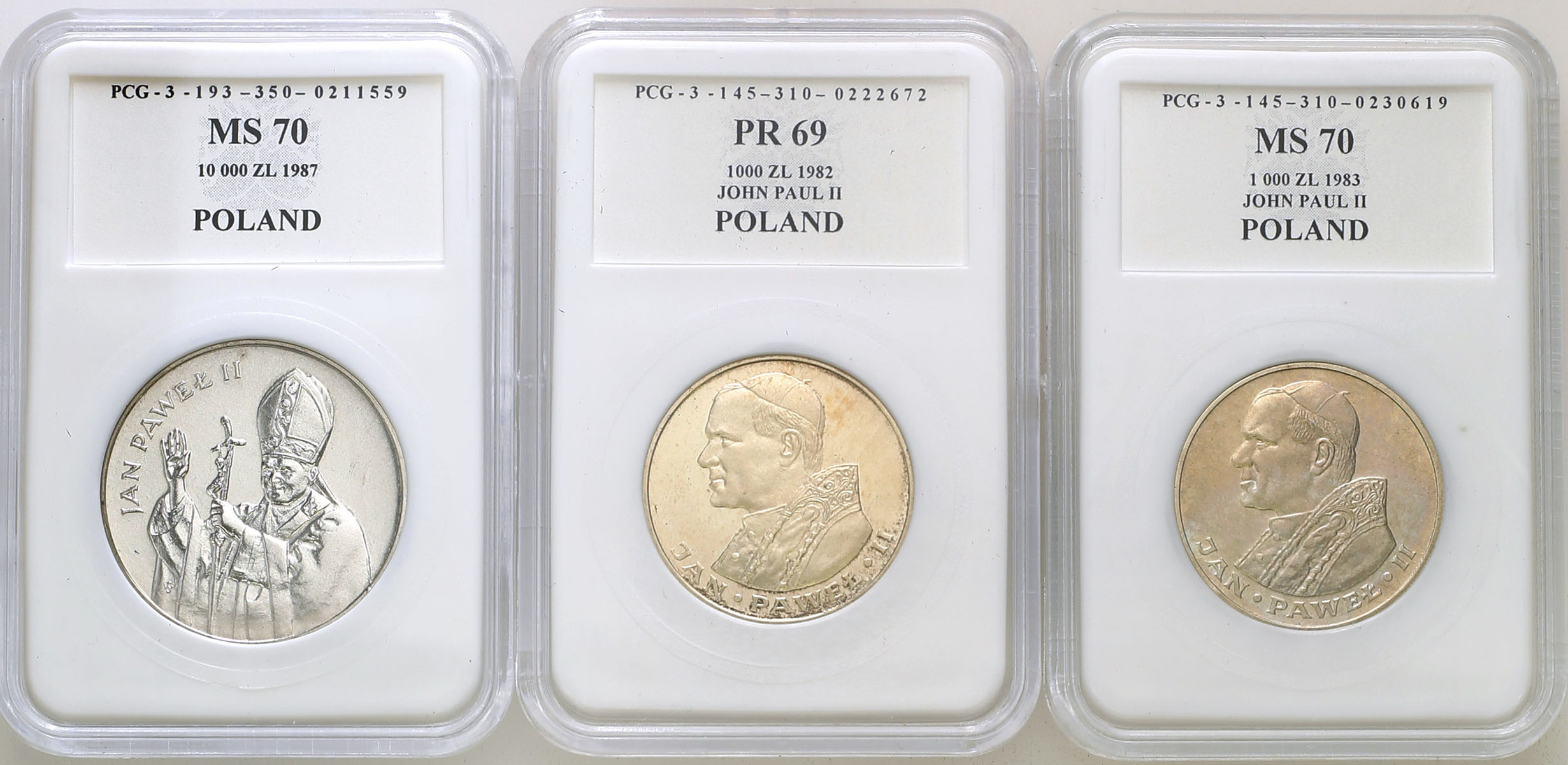 Jan Paweł II 1000 złotych 1982 - 1983, 10000 złotych 1987 - zestaw 3 szt.